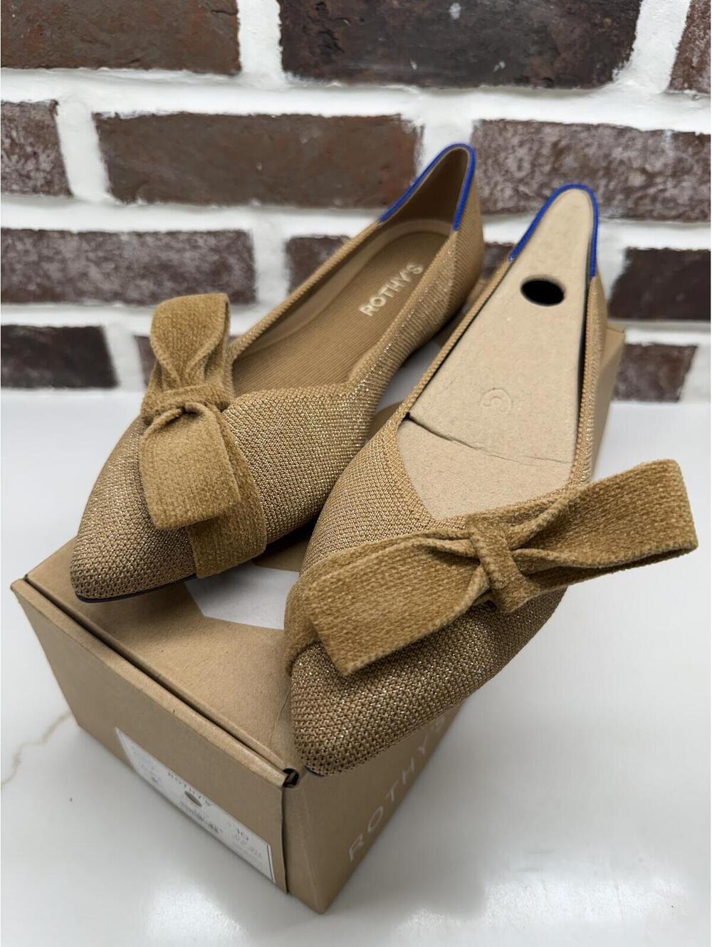 Rothy's "The Bow Point II" Flats Goldstone Gold Women's 10 NIB